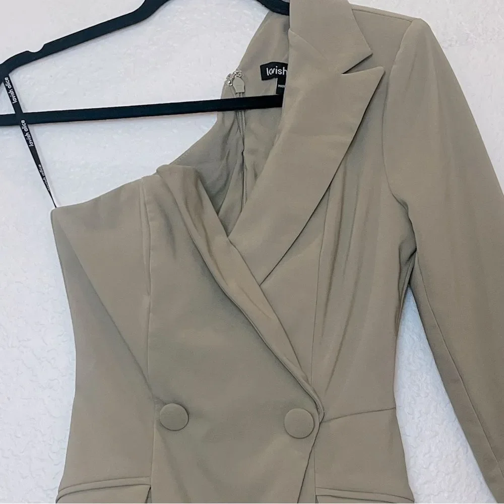 Lavish Alice One Shoulder Blazer Cocktail Mini Dress in Sage Green size 2 (US)